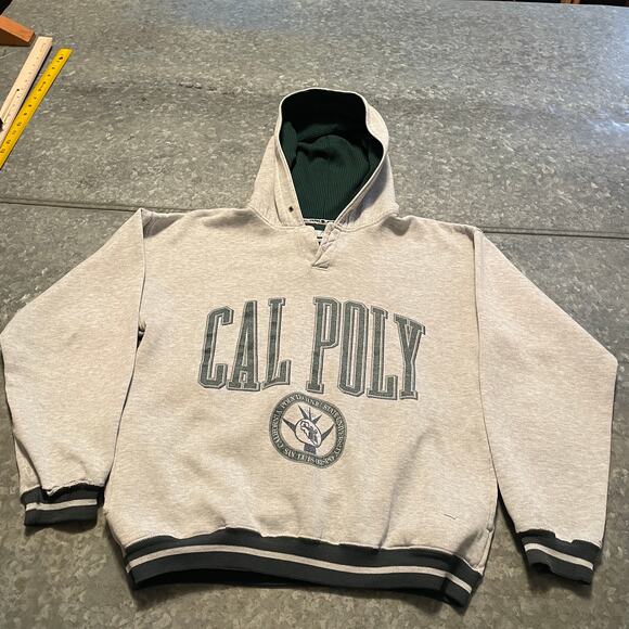 Vintage Cal Poly Hoodie Sweatshirt Pockets Mens Small Gear For Sports Gray 80s - Picture 2 of 16